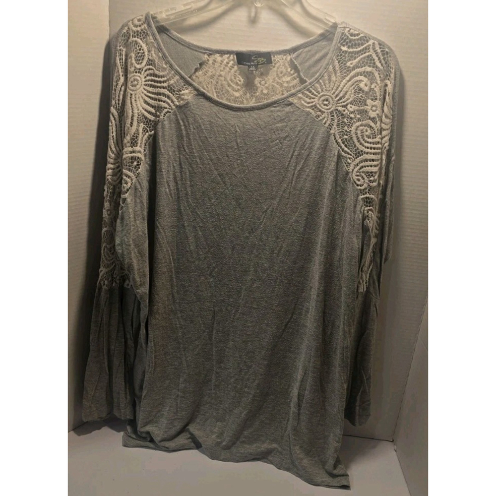 susan betro tops Long Sleeve Gray Lace 1X
